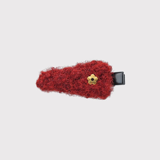 Beau - Red Plush Floral Accent Hair Clip