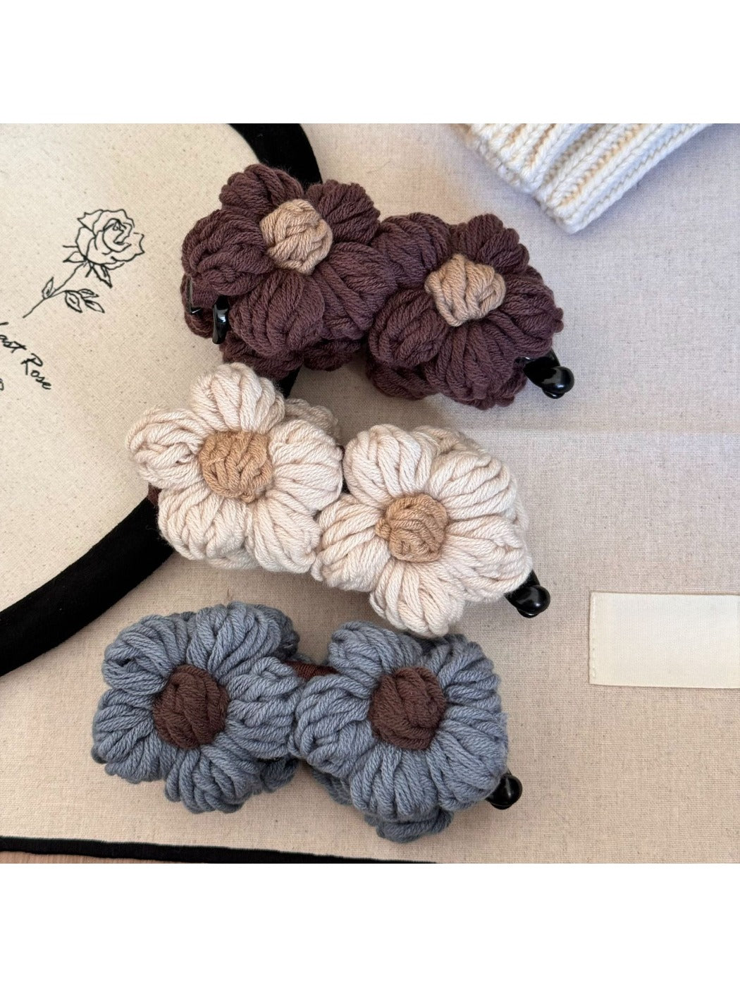 Beau - Knitted Flower Shaped Banana Hair Clip