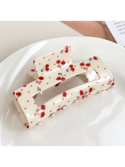 Top view of Beau floral print square hair claw clip showing square shape