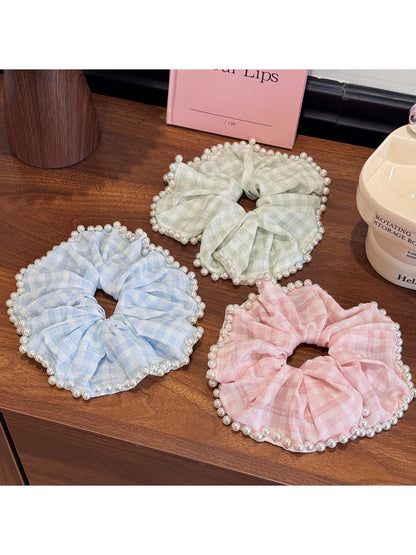 Gifty - Tartan Scrunchies with Beads Large