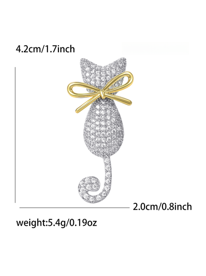 Brovia - Alloy Cat Bow Accent Fashion Brooch Pin
