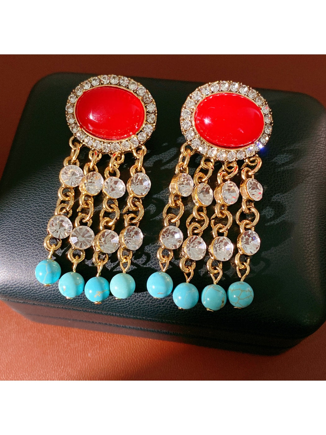 Earedge - Vintage Oval Rhinestone Tassel Earrings