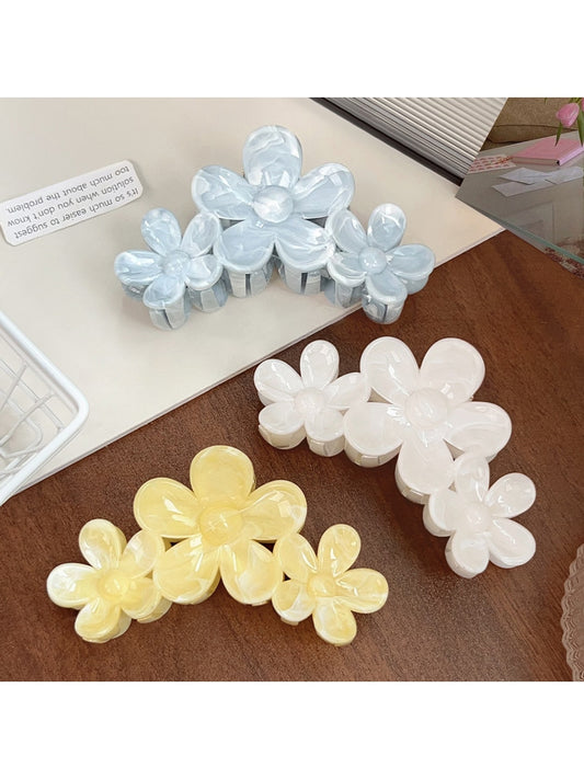 Beau - Marbled Flower Plastic Floral Hair Claw Clip