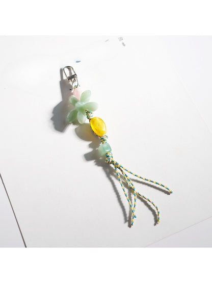 Keypus acrylic beaded flower keychain with pink petals and white center beads