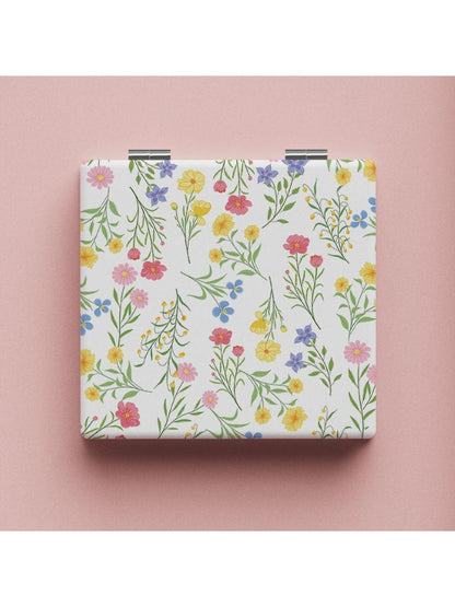 Mirroray - Minimalist Floral Pattern Square Compact Mirror