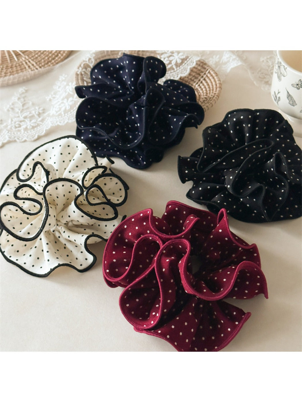Gifty - Solid Color Polka Dot Ruffle Scrunchie