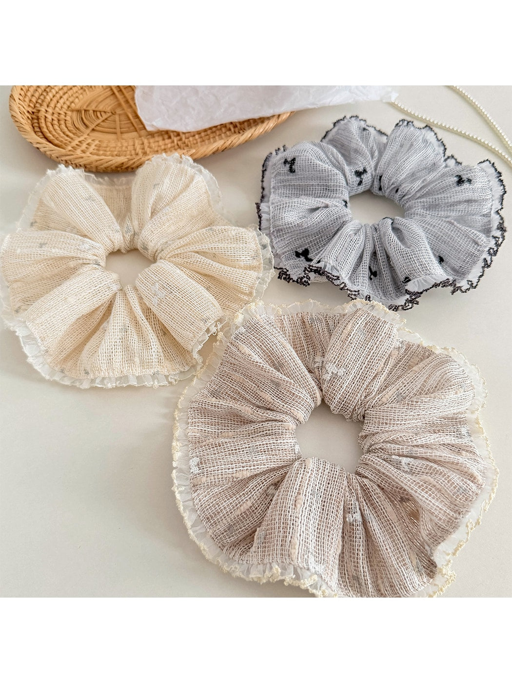 Gifty - Lace Ruffle Mesh Polyester Hair Scrunchie