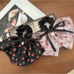 Gifty-Large Bow Hair Tie Floral Print Low Ponytail Accessory