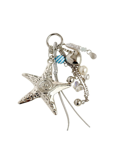 Keypus - Textured Starfish Heart Pendant Bag Charm