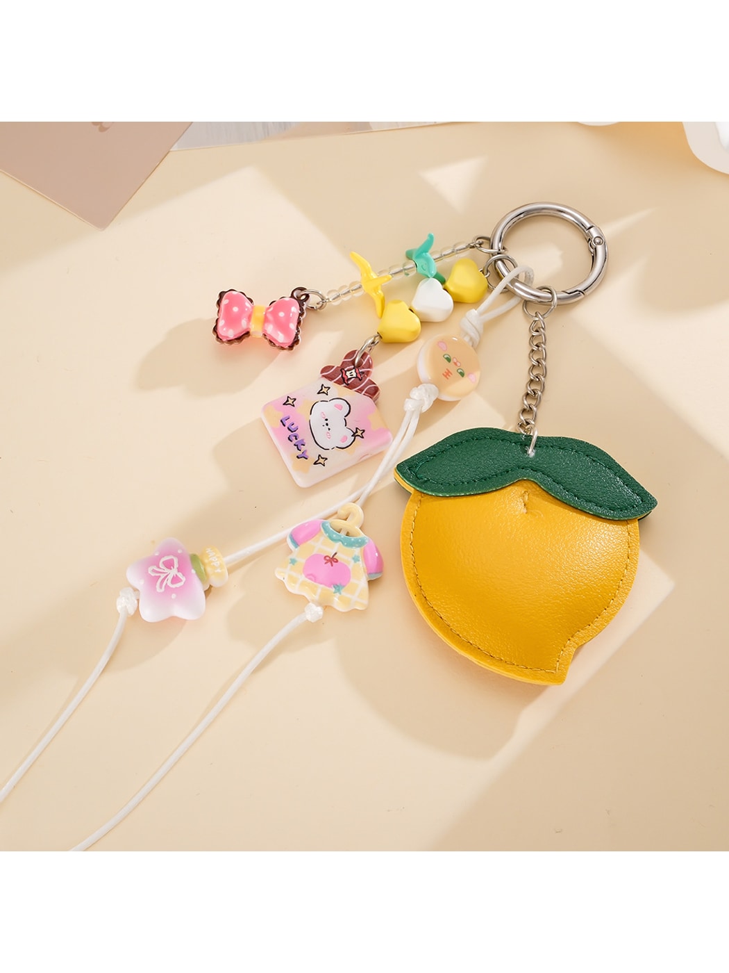 Keypus - Cartoon Peach Faux Leather Bag Charm Keychain