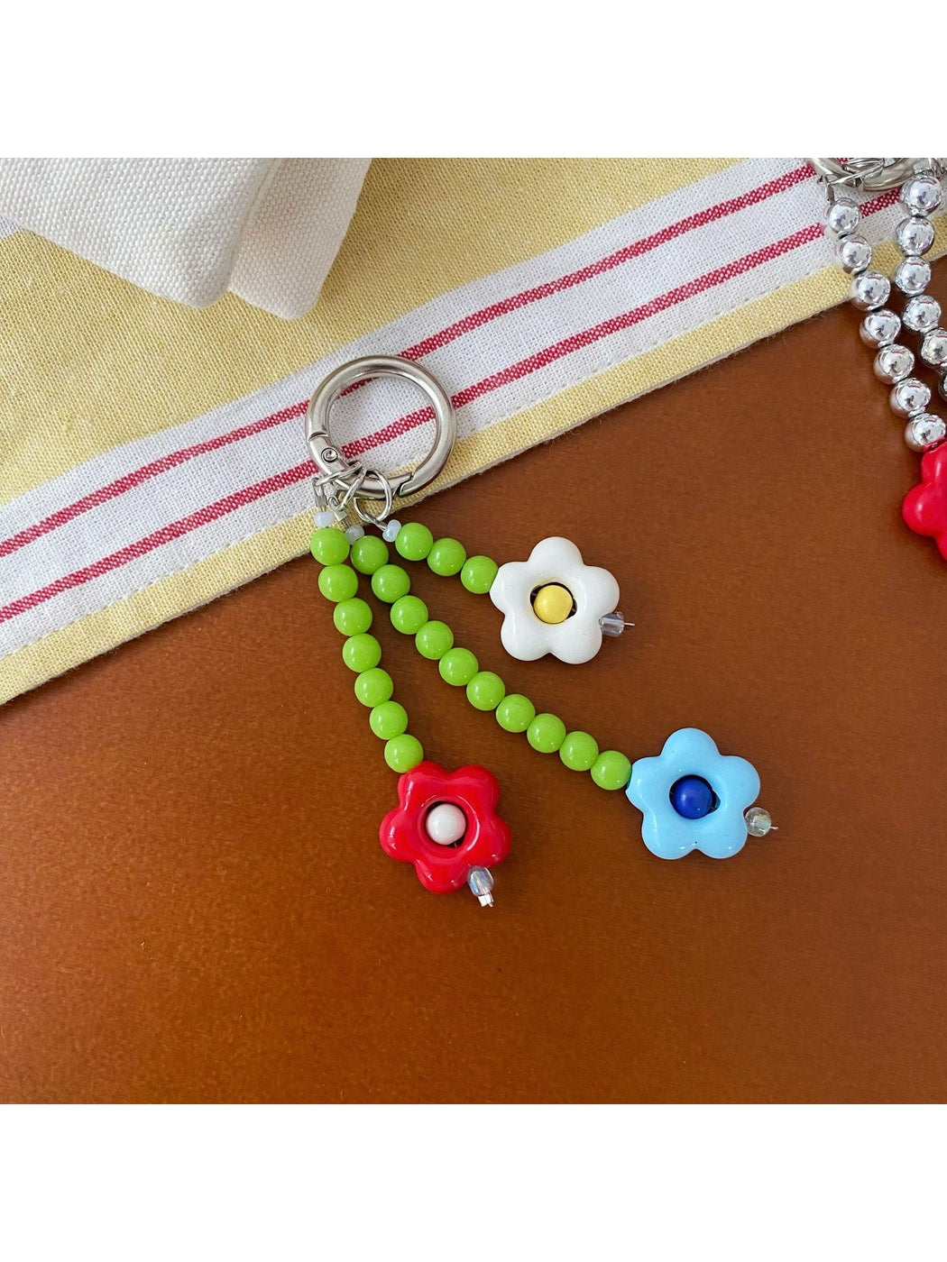 Keypus - Floral Beaded Triple Flower Bag Charm Keychain