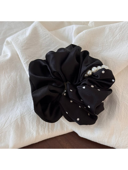 Gifty - Ruffled Satin Look Polka Dot Scrunchie