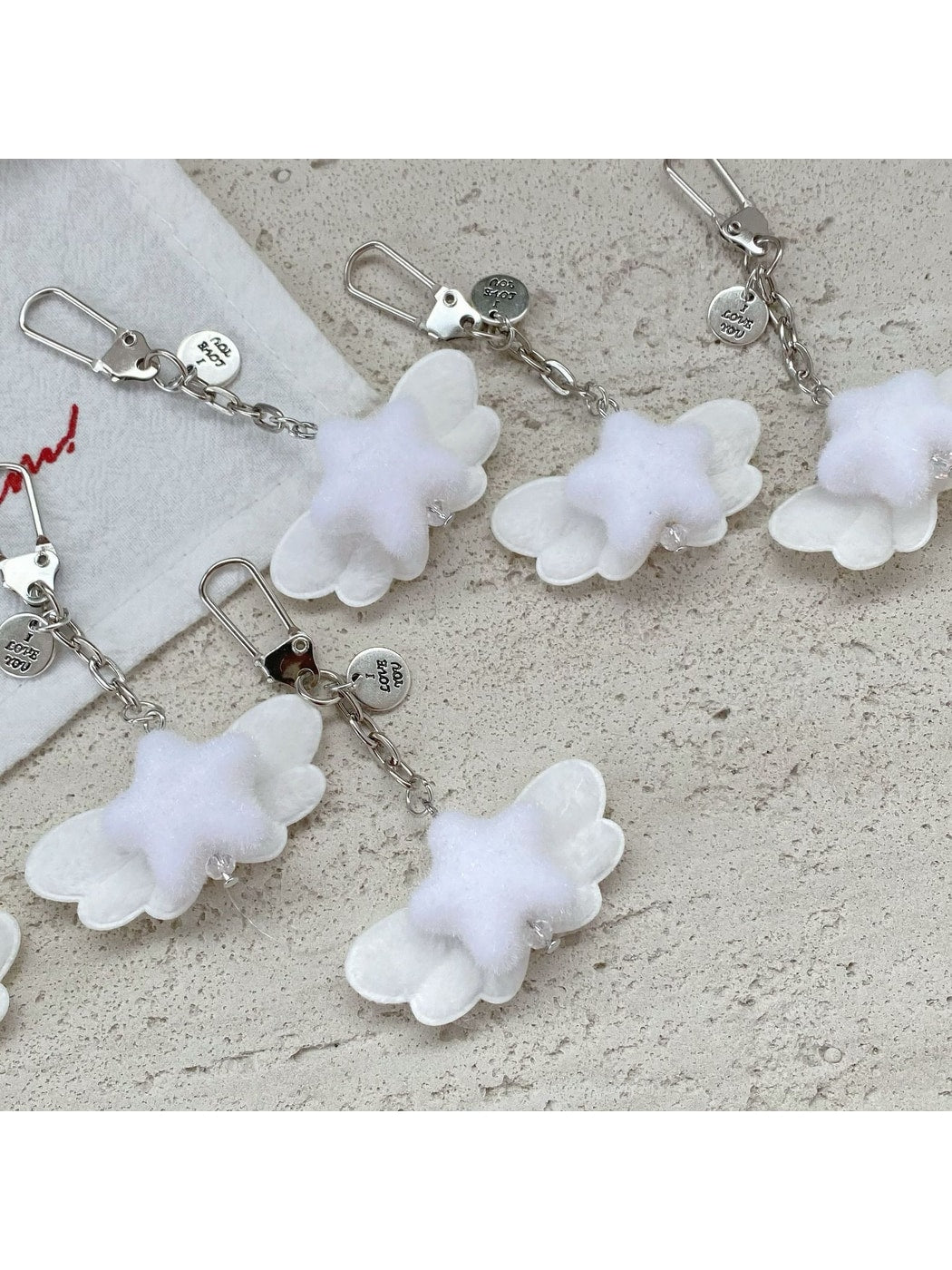 Keypus - Angel Wing Flocked Five-Point Star Keychain