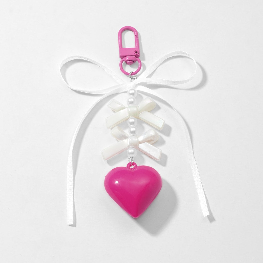 Keypus - Glossy Heart and Ribbon Bow Pendant Keychain