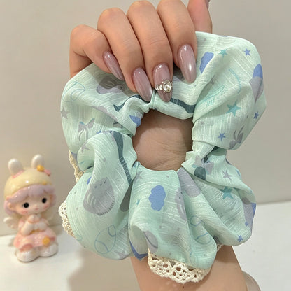 Gifty - Lace Trim Print Polyester Scrunchie