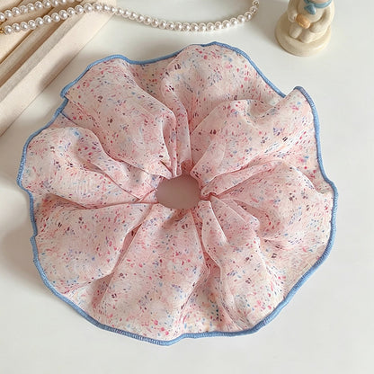 Gifty - Floral Mesh Ruffle Edge Polyester Scrunchie