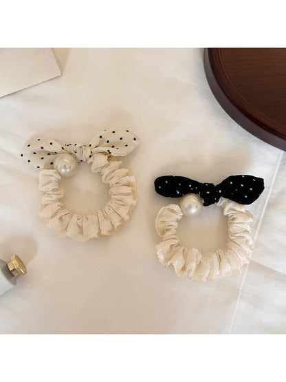 Gifty - Polka Dot Bow Polyester Scrunchie Hair Tie