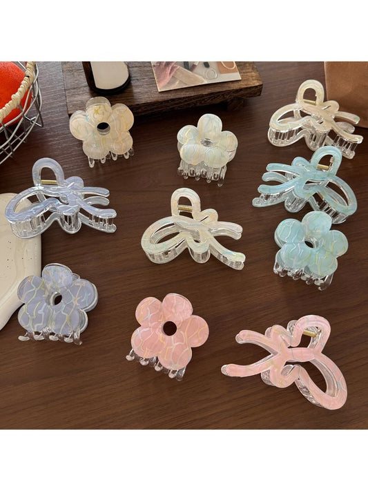 Beau - Striped Acetate Look Flower Claw Clip