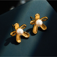 Earedge - Five Petal Flower Gold Tone Stud Earrings