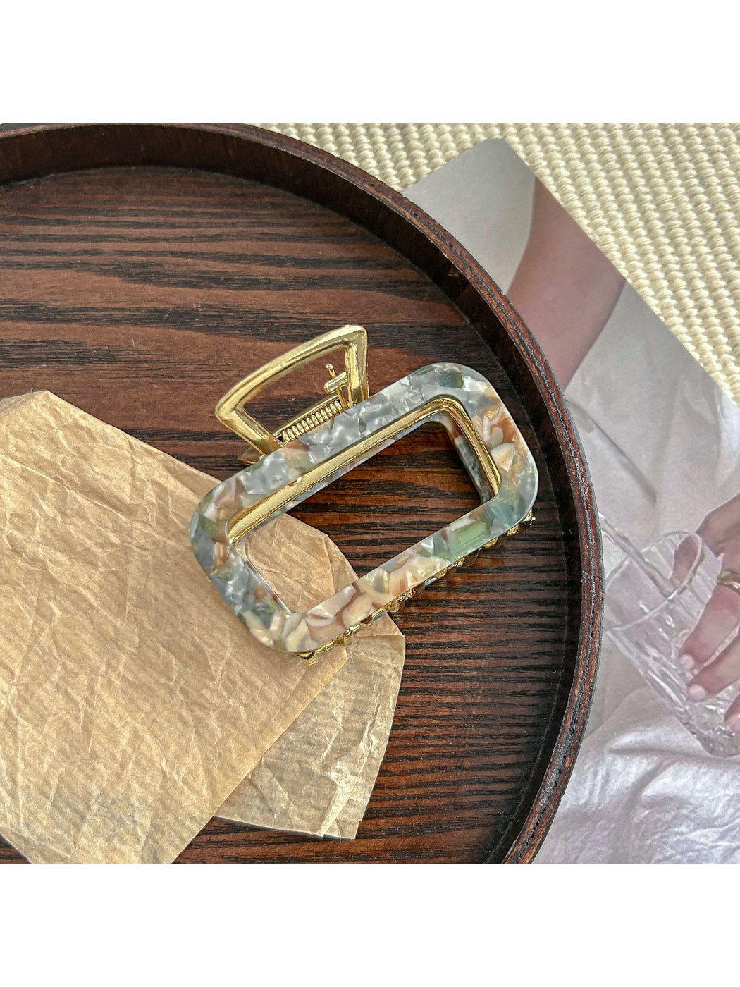 Beau - Square Hollow Acetate Alloy Claw Clip