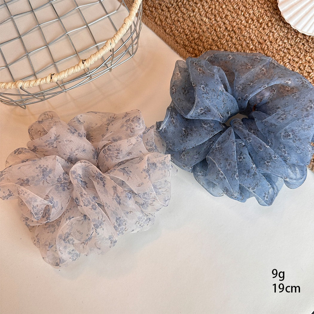 Gifty - Blue Tones Floral Print Polyester Scrunchie