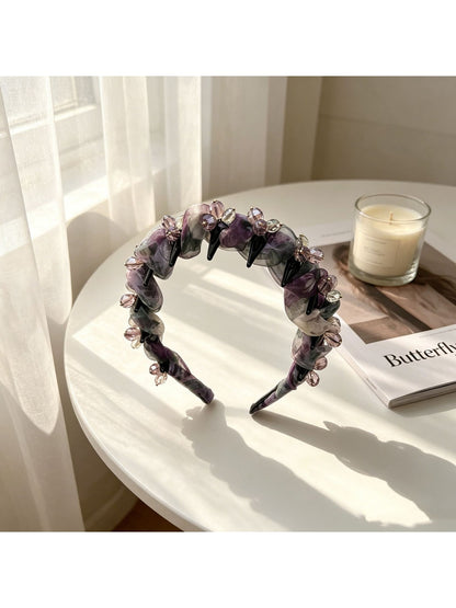 Gifty - Sheer Mesh Beaded Floral Toothed Headband