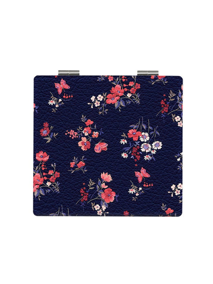 Mirroray - Floral Print PU Cover Folding Makeup Mirror