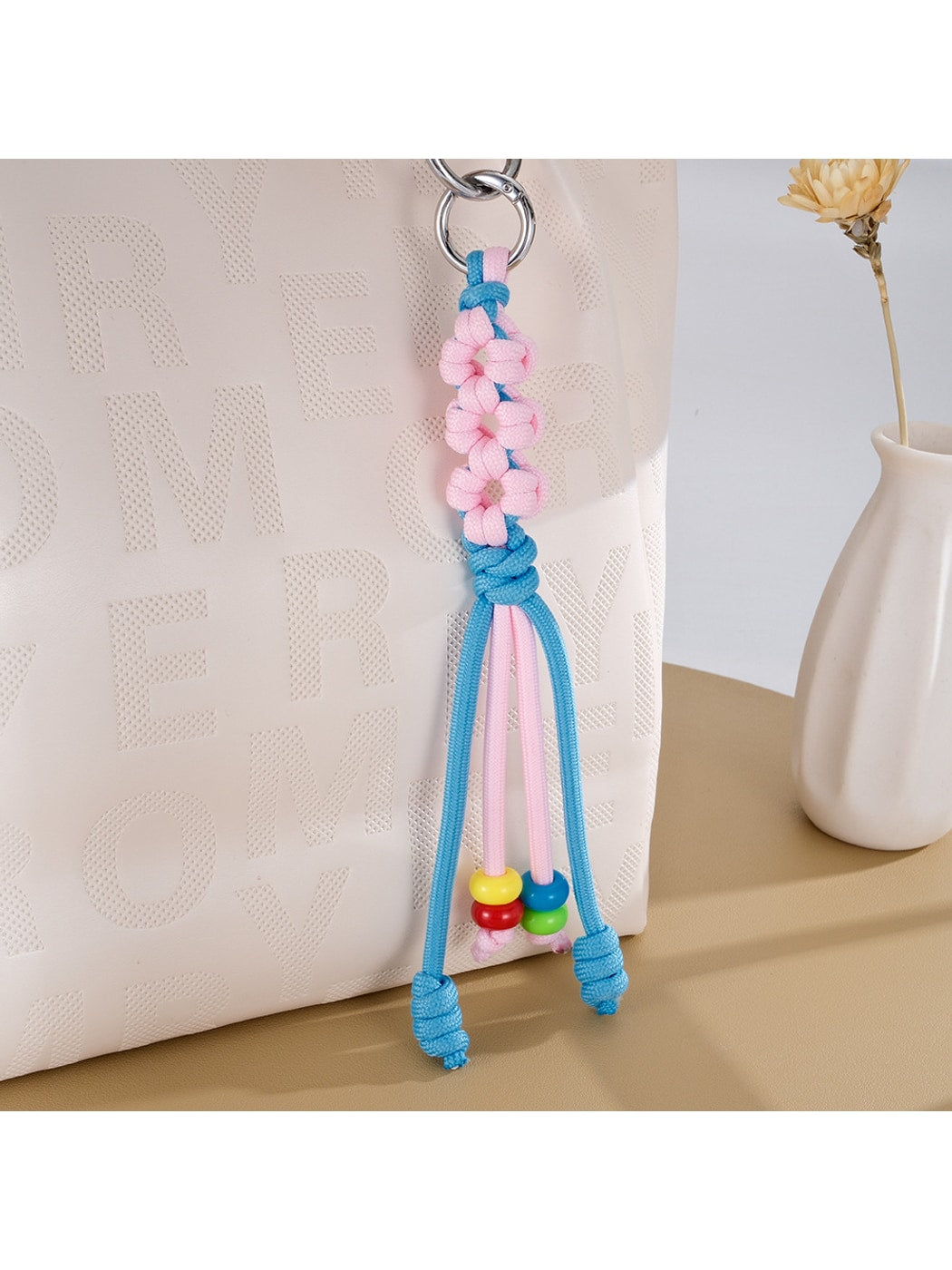 Keypus - Colorblock Floral Beaded Woven Bag Charm Keychain