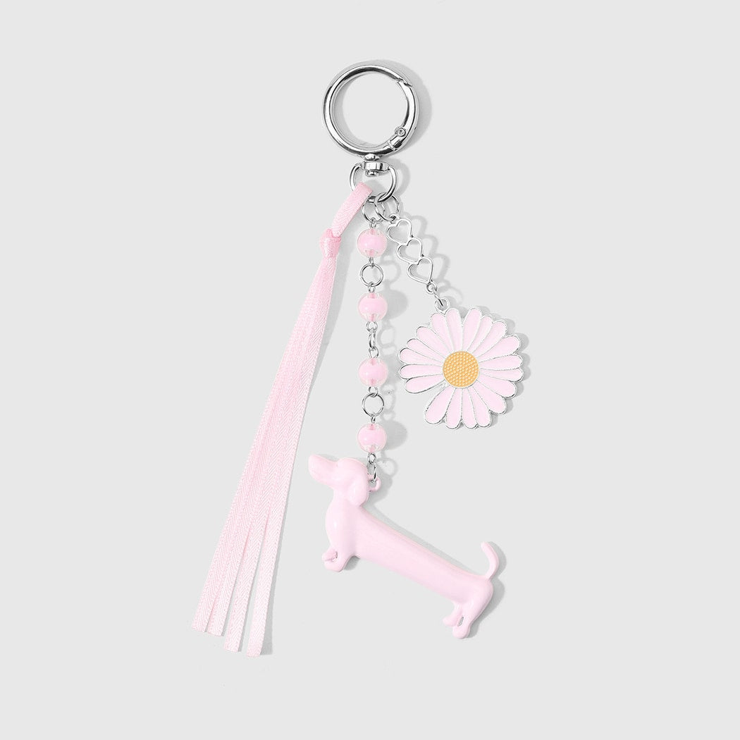 Keypus - Cartoon Dachshund Beaded Ribbon Keychain
