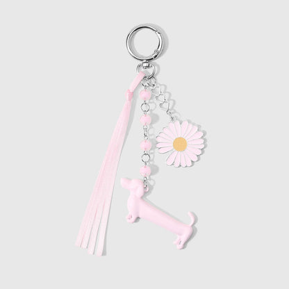 Keypus - Cartoon Dachshund Beaded Ribbon Keychain