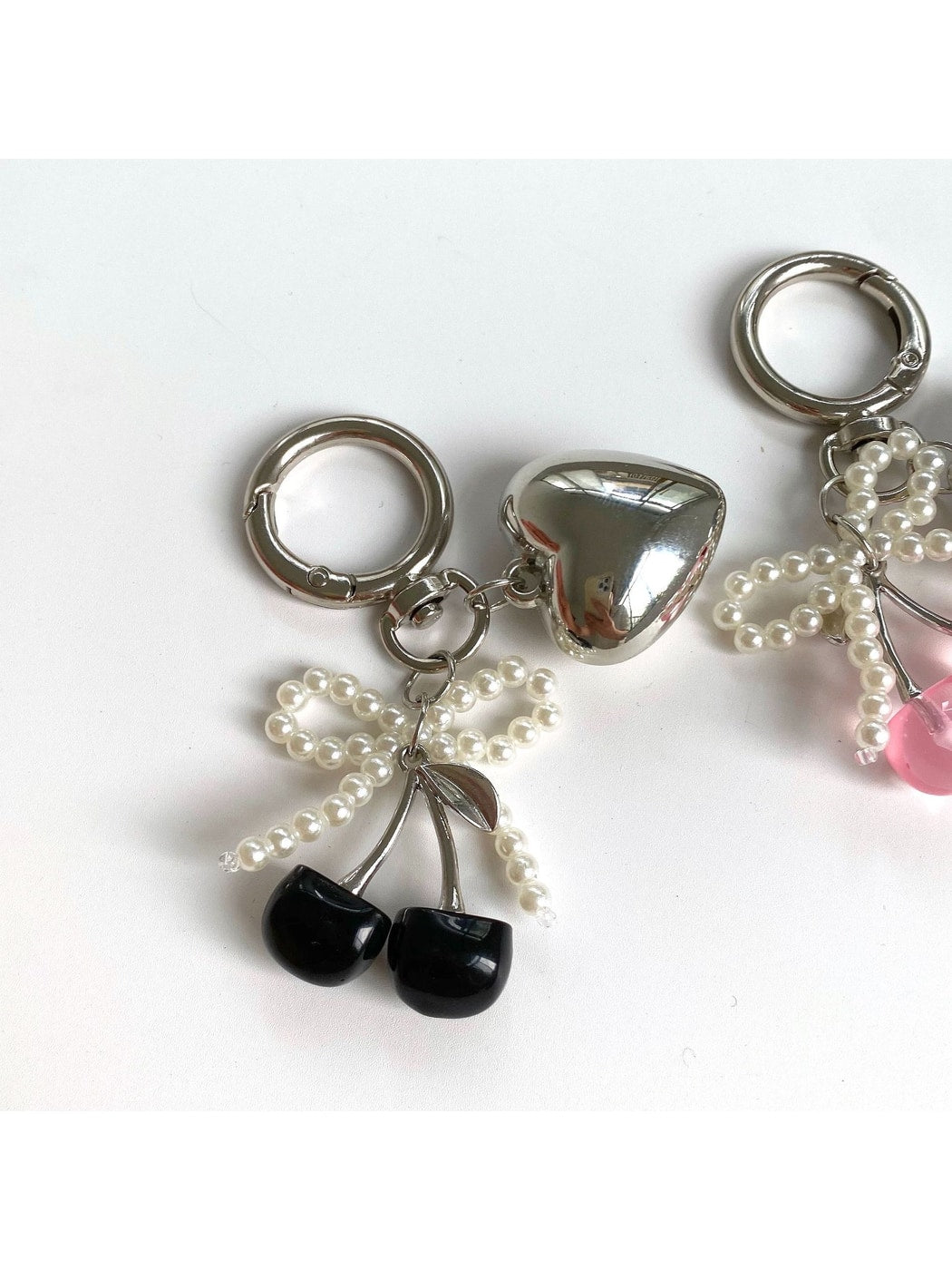 Keypus - Heart Cherry Bag Charm with Beaded Bow Keychain