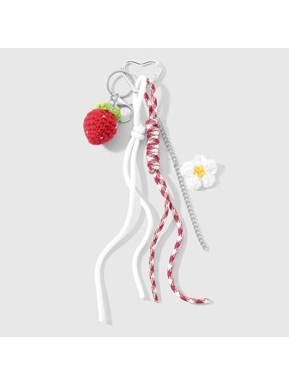 Keypus - Y2K Beaded Strawberry Heart Bag Charm Keychain