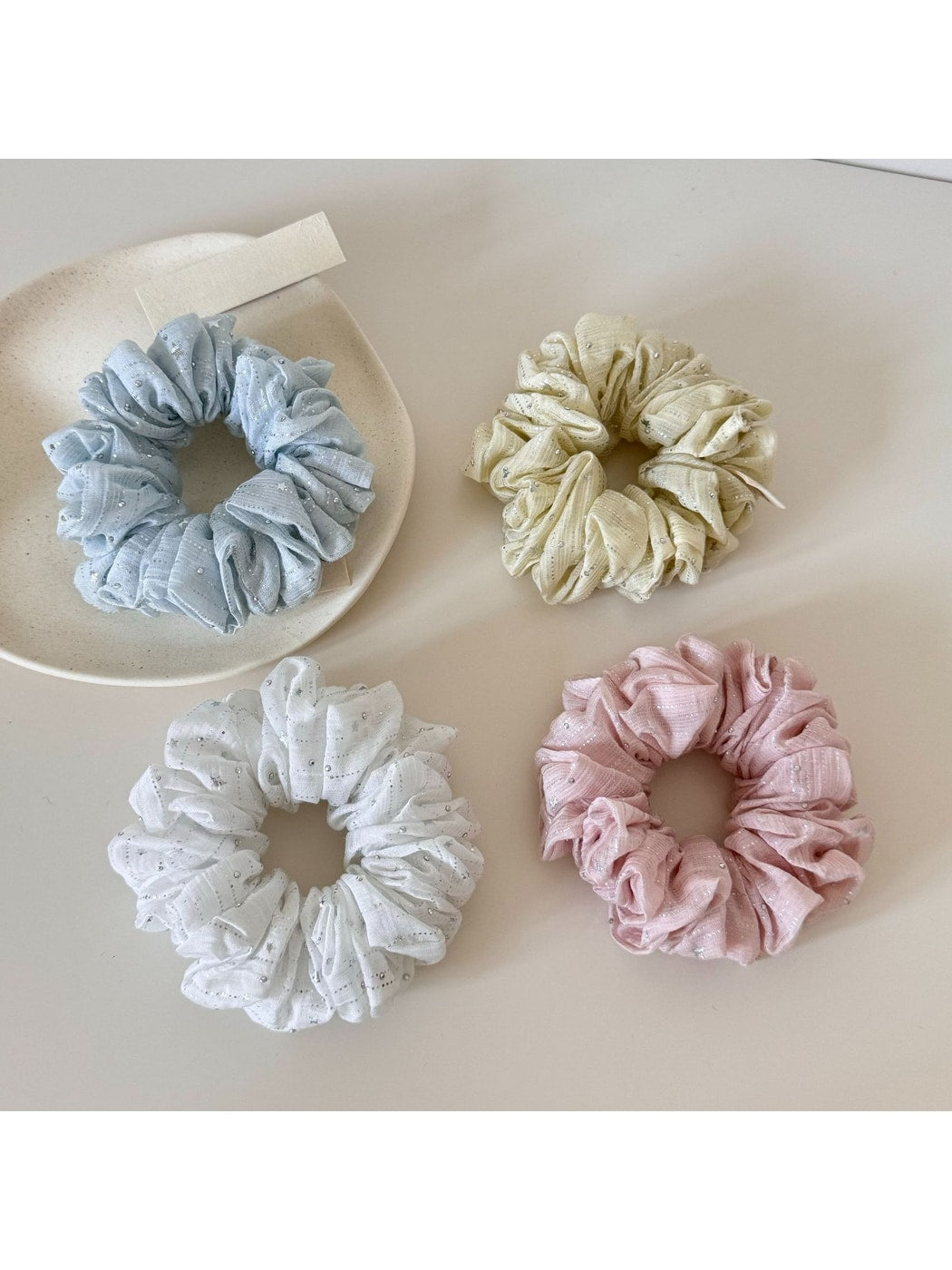 Gifty - Textured Rhinestone Polyester Ponytail Scrunchie