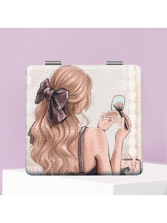 Mirroray - Cartoon Girl Print Folding Makeup Mirror