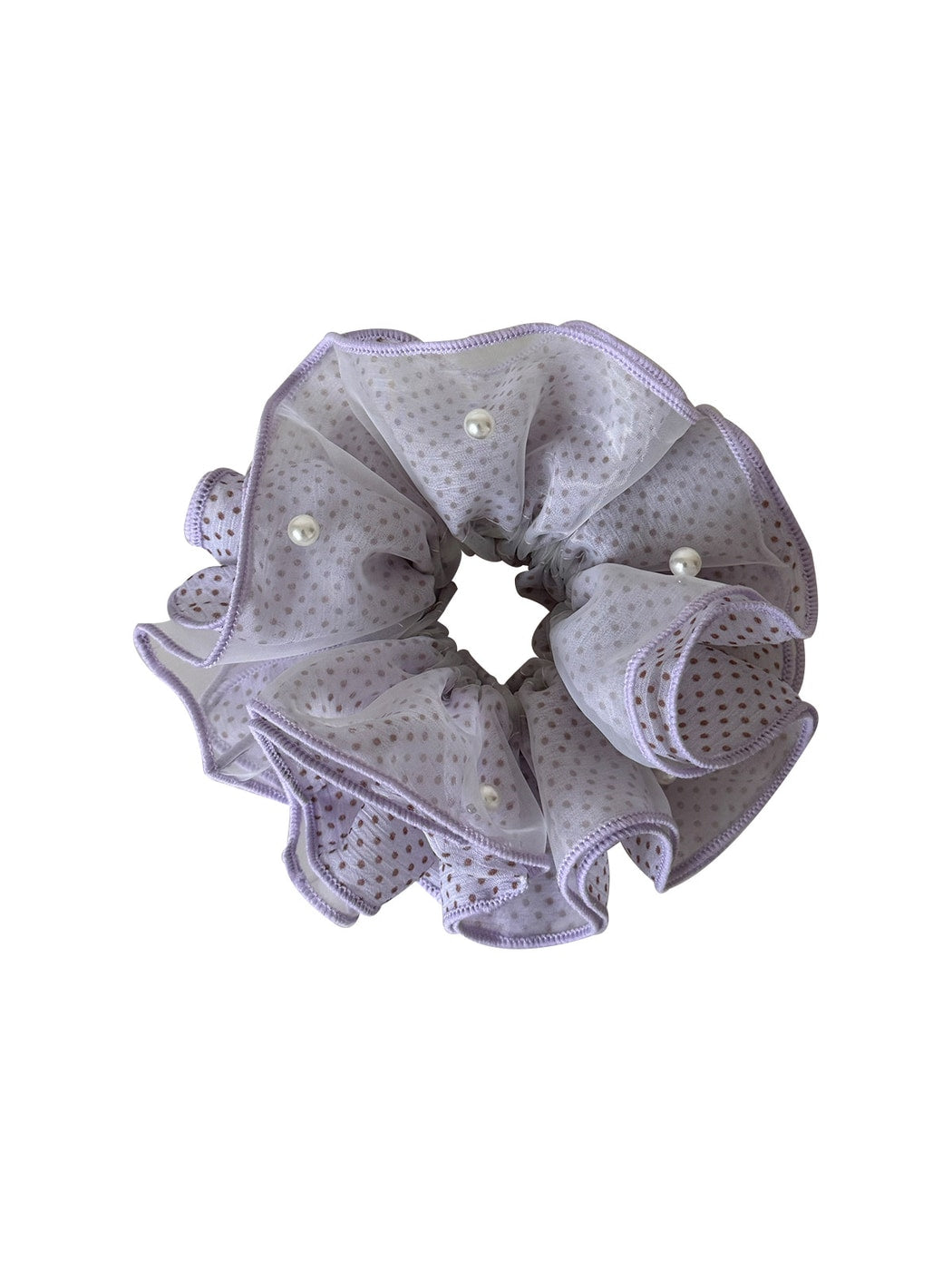 Gifty - Ruffled Polka Dot Mesh-Look Polyester Scrunchie