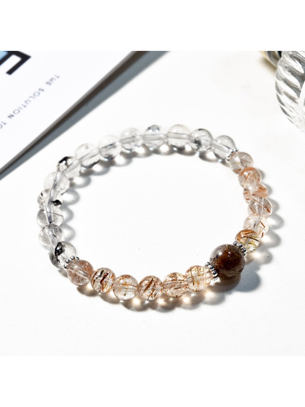 Lovra stylish color block bracelet with multicolored crystal beads on a white background