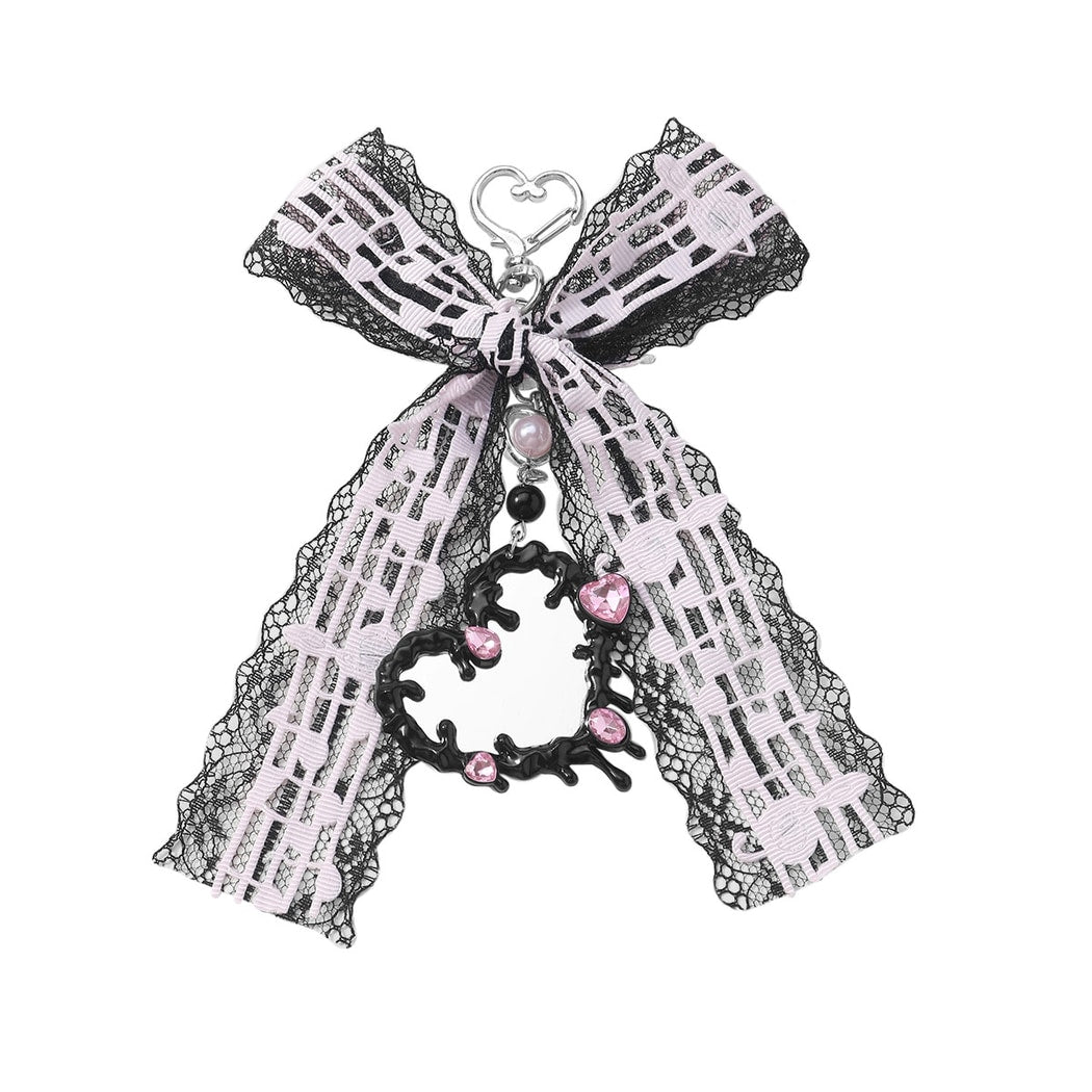 Keypus - Y2K Lace Bow Heart Mirror Keychain