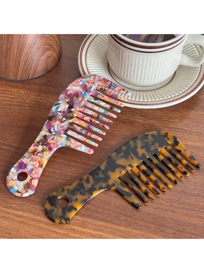 Camerow - Chic Long Handle Comb Wide Tooth Design Acetate