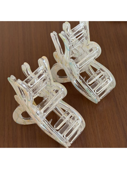 Beau - Striped Acetate Look Flower Claw Clip