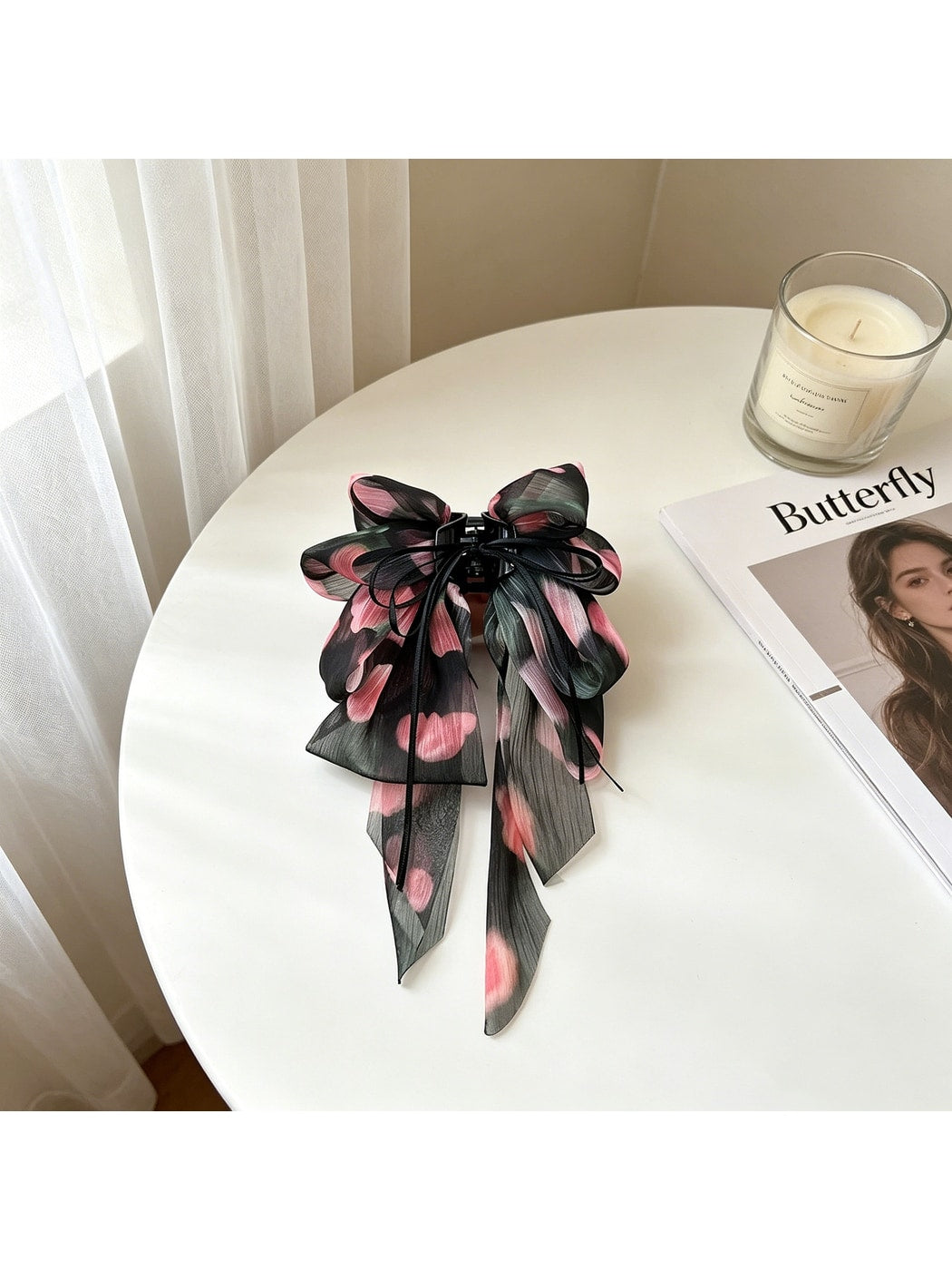 Beau - Printed Bow Ribbon Women's Claw Hair Clip