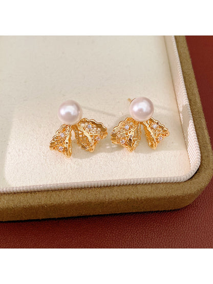 Earedge - Bow Stud Earrings with Round Accent Earrings