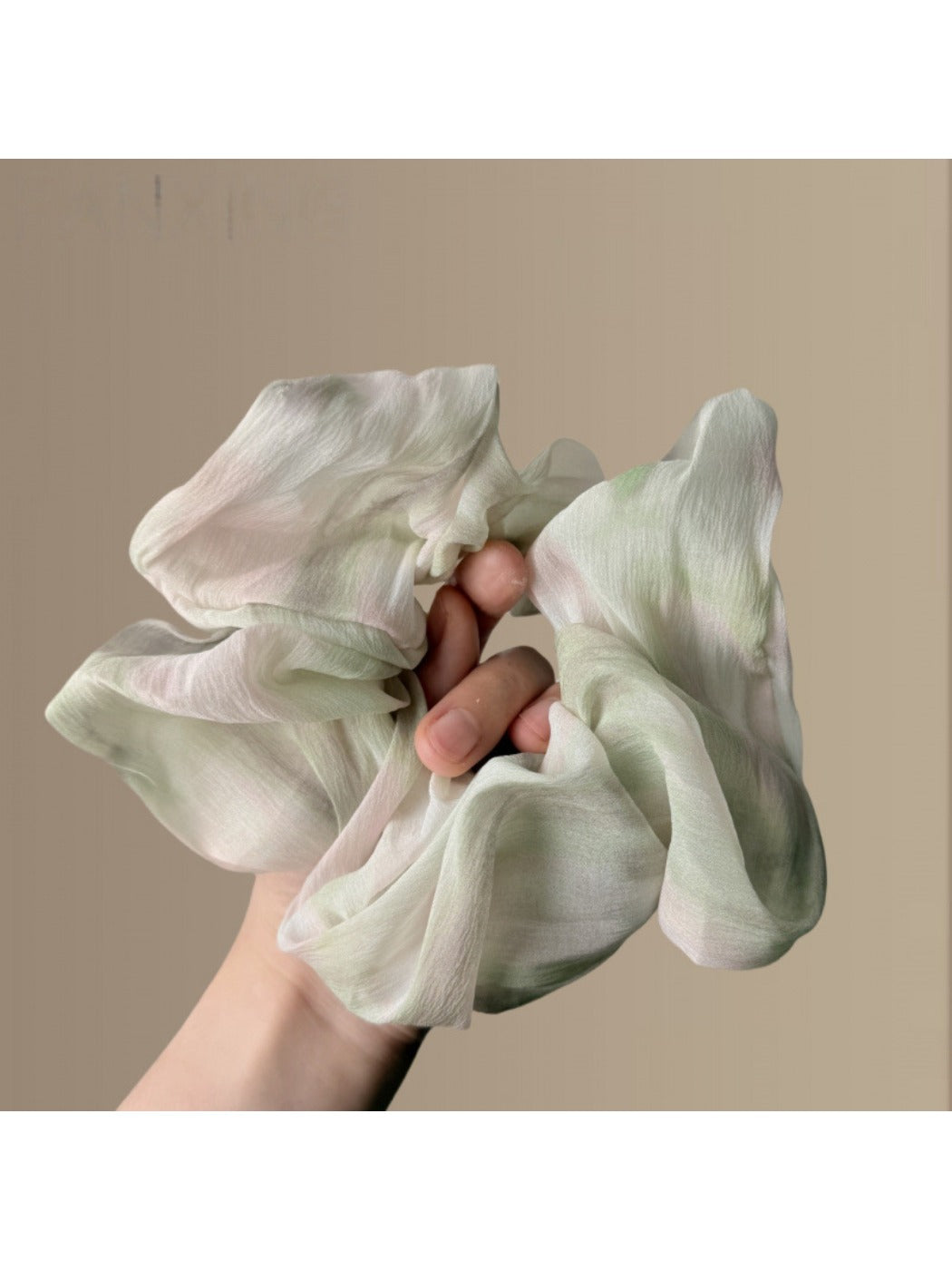 Gifty Chic dip dye scrunchie displayed flat highlighting color gradient