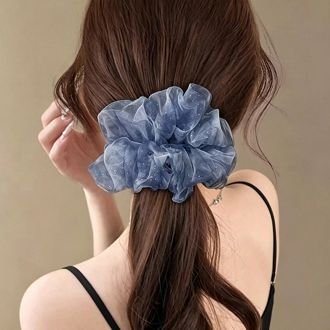 Gifty - Blue Ruffled Sheer Hair Scrunchie