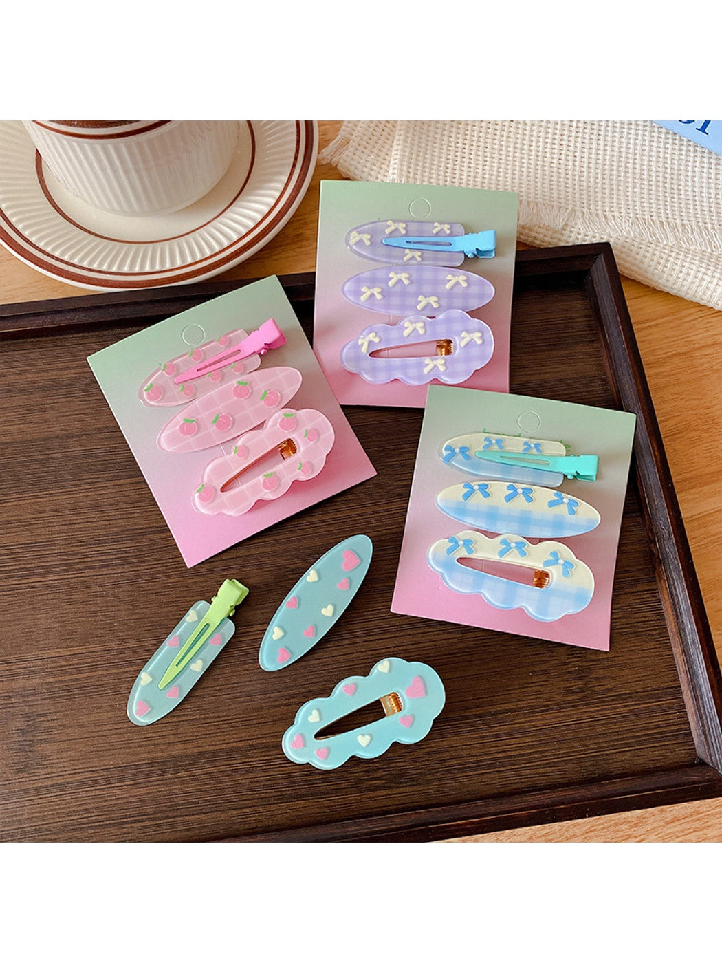 Beau - Bow and Polka Dot Duckbill Hair Clip Set