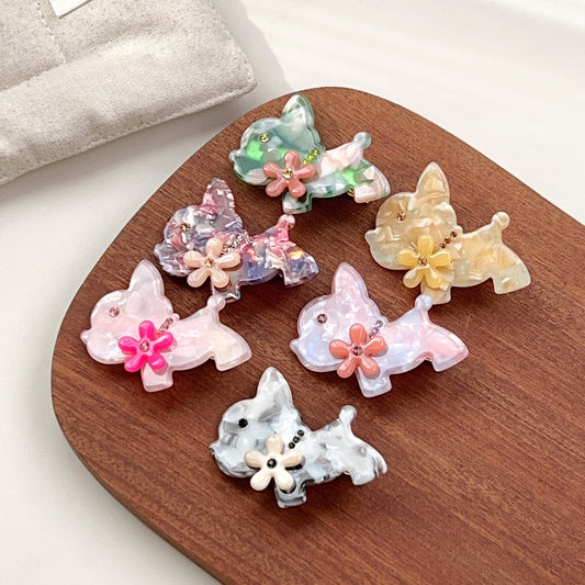 Beau - Cute Dog Shape Floral Accent Hair Clip