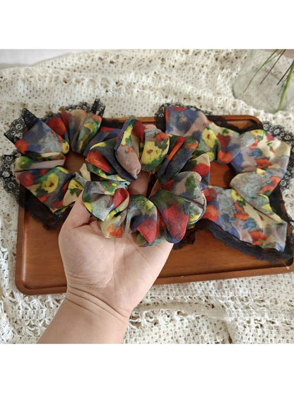 Gifty - Vintage Floral Print Mesh Fabric Scrunchie