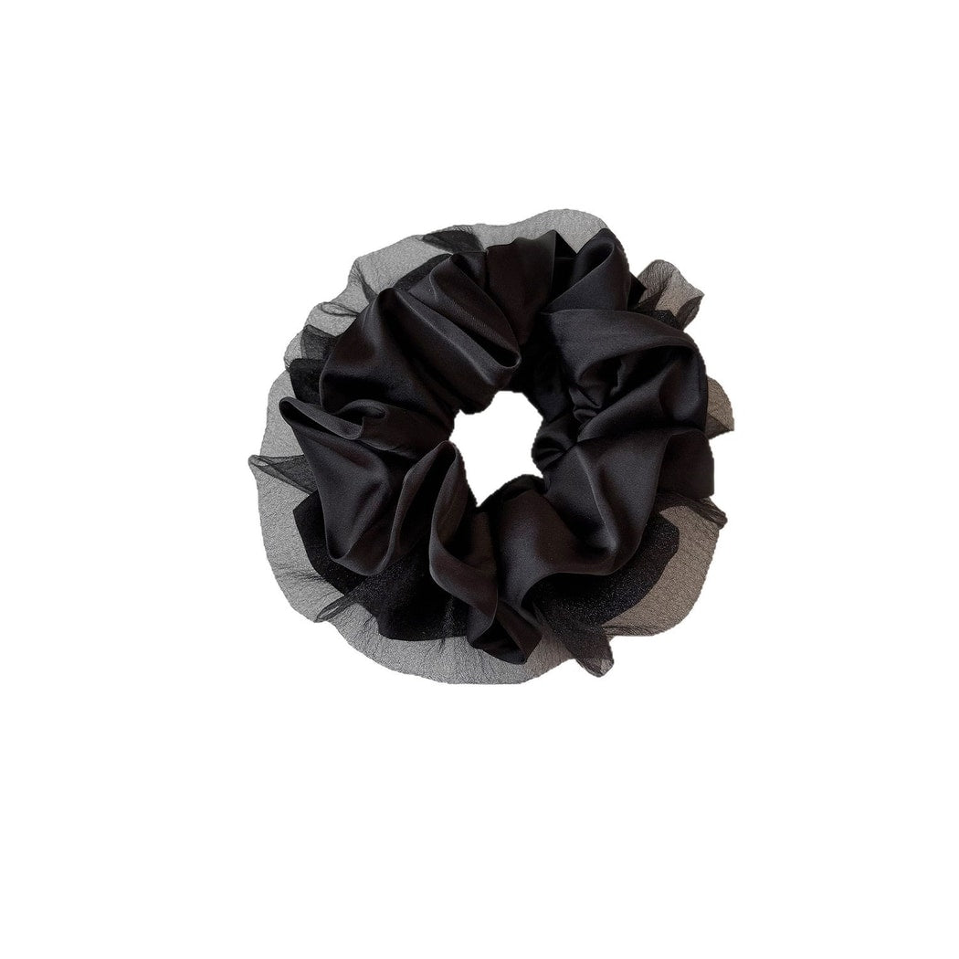 Gifty - Ruffled Mesh Satin Double-Layer Scrunchie