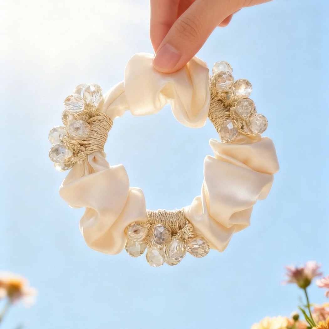 Gifty - Elegant Sparkly White Bead Scrunchie