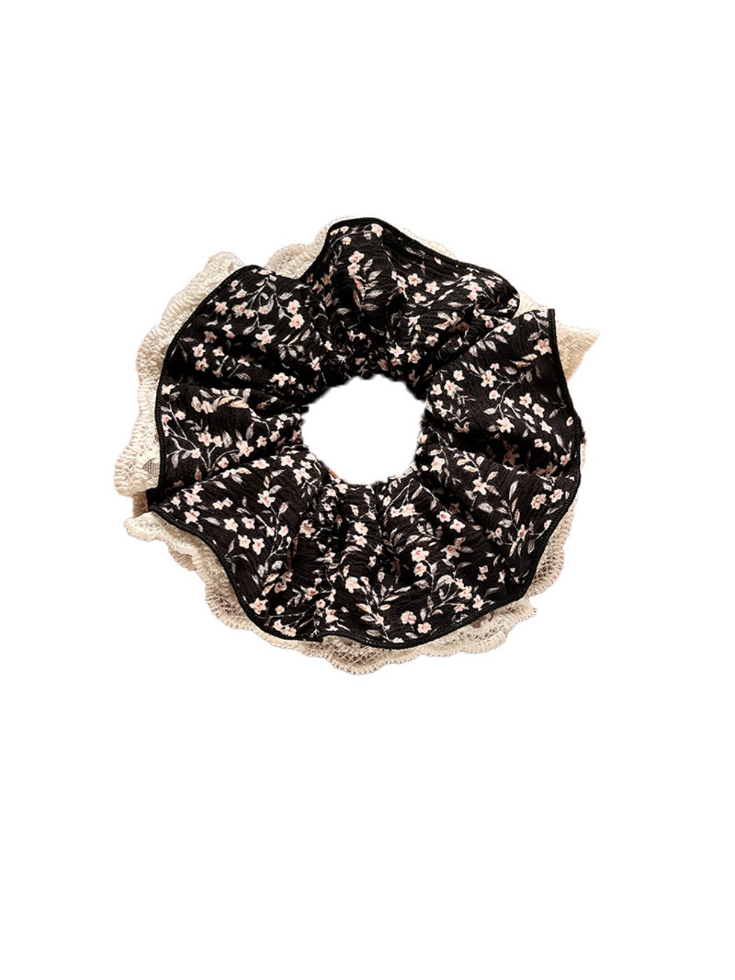 Gifty - Elegant Ditsy Floral Lace Trim Scrunchie