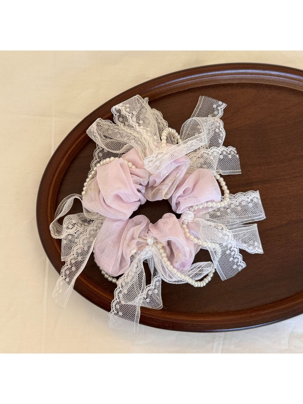 Gifty - Polyester Lace Bow Round Design Hair Tie